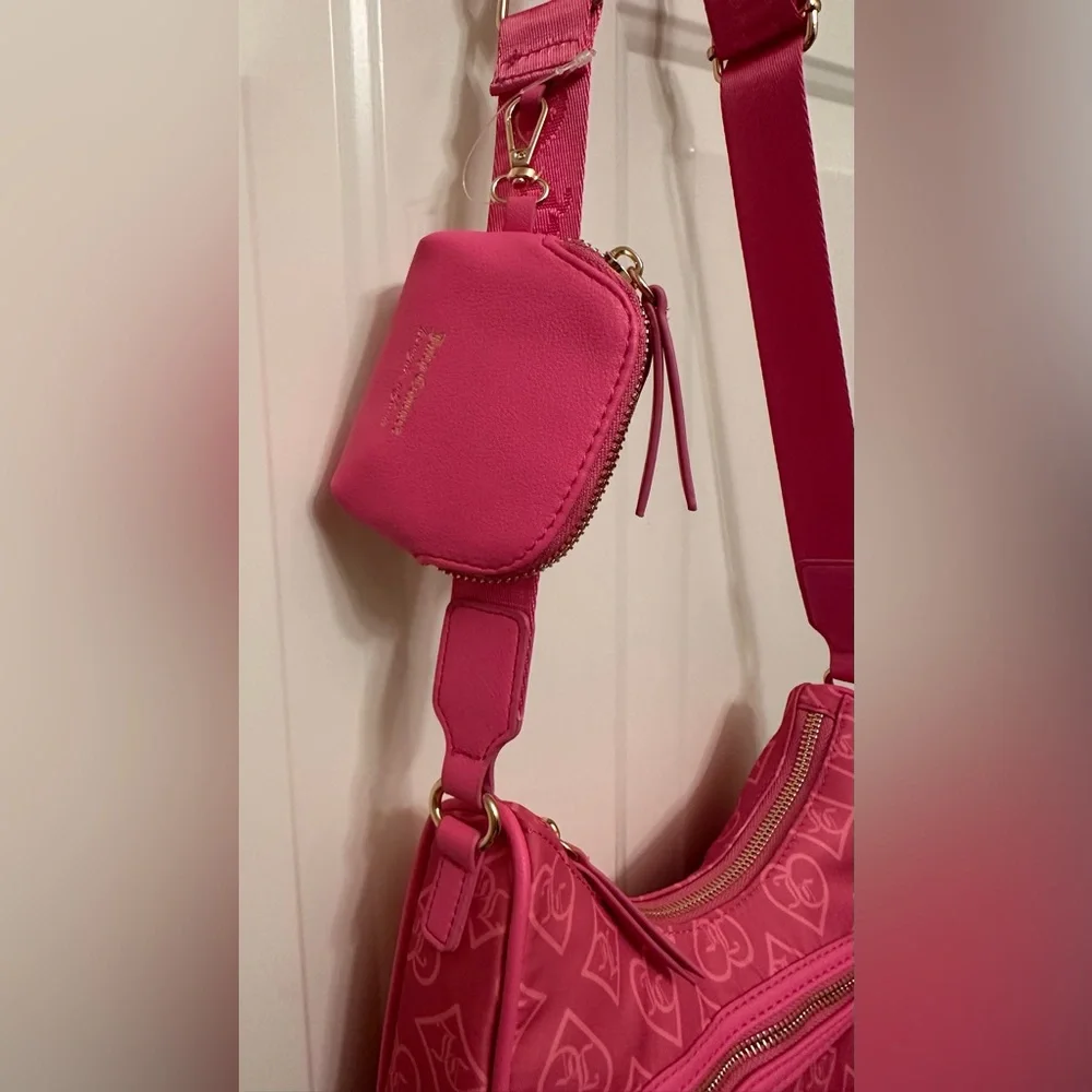 NWT Juicy Couture Bright Hot Pink Monogram Crossbody Bag Y2K Style w/ Coin Pouch - Picture 7 of 13